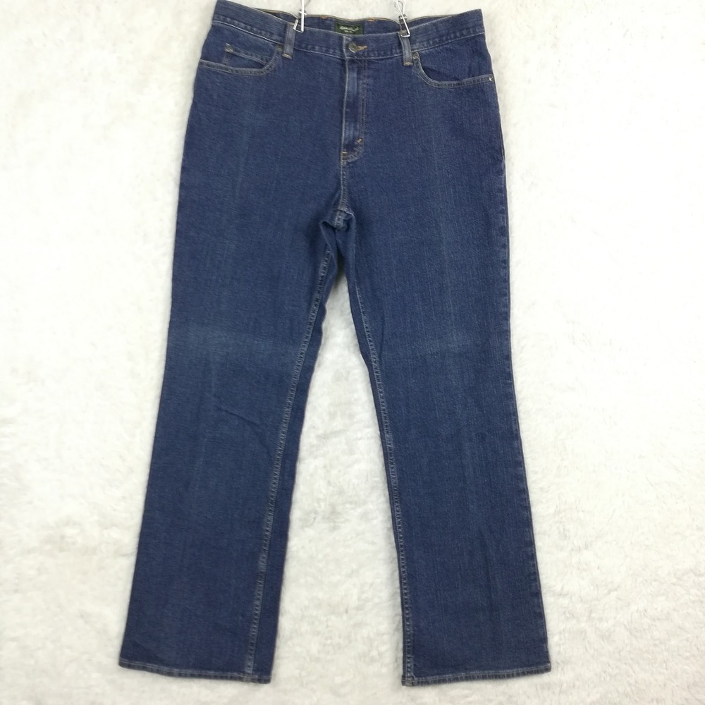 Eddie Bauer Womens Jeans Boot Cut Blue Denim High Rise Medium Indigo Wash 34